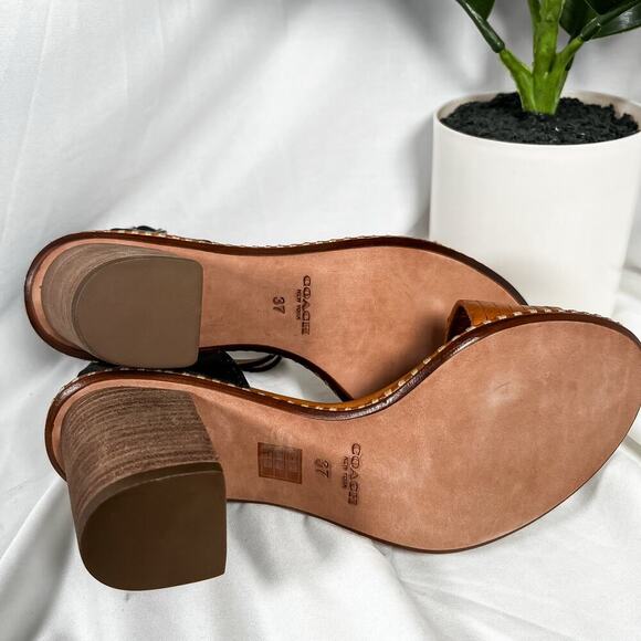 COACH Indie Boho Paige Snakeskin Colorblock Chunky Heel Salndal US 6.5 / EU 37 - Picture 6 of 8